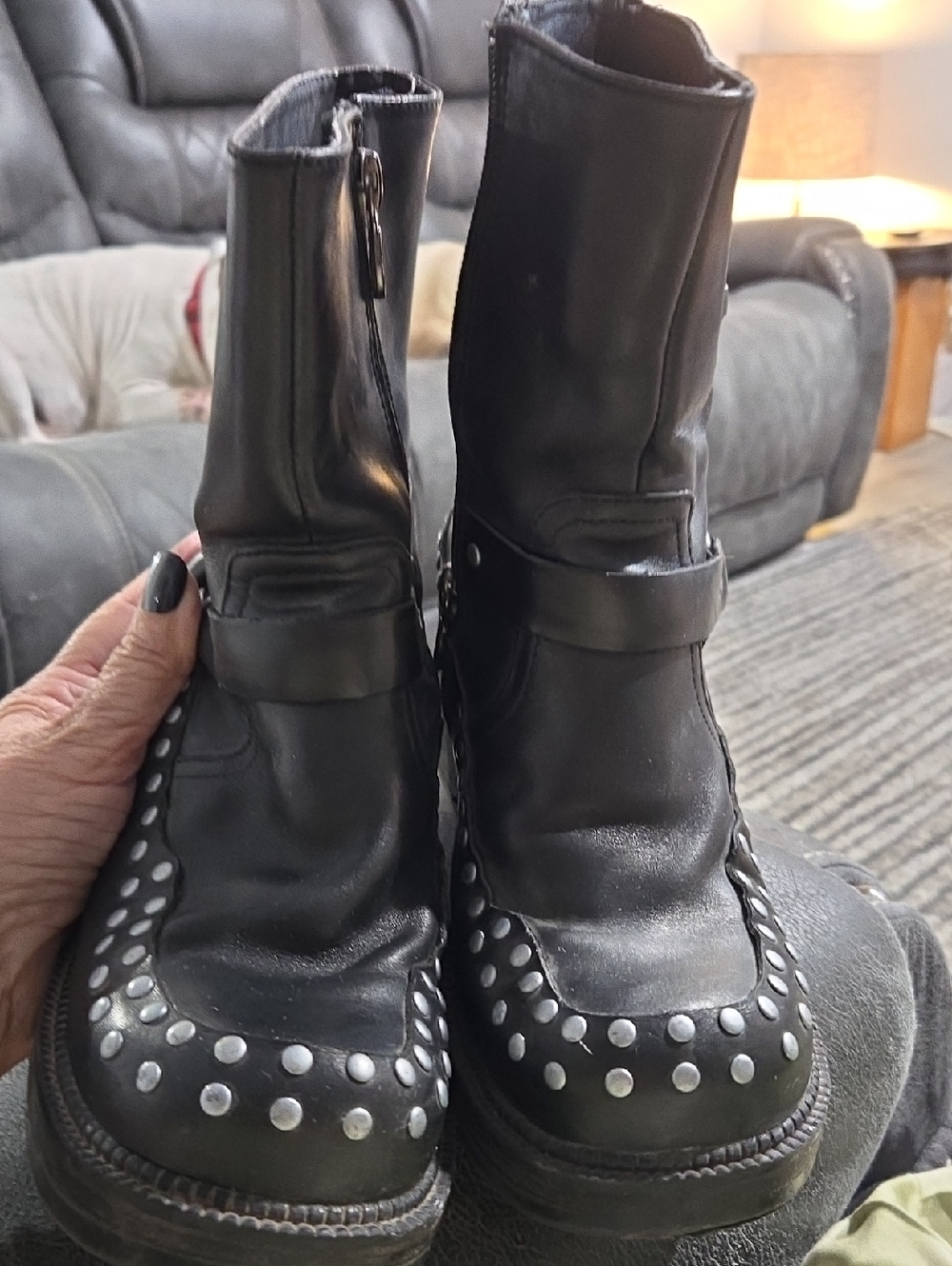 Harley-Davidson Black Studded Leather Harness Boots, Womans 7 - Picture 4 of 7